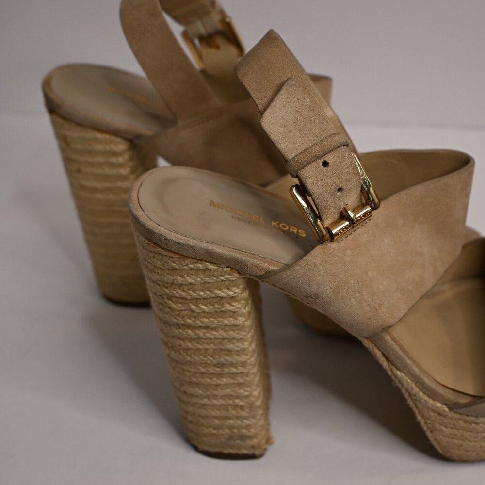 Michael Kors Suede High Heeled Platform Espadrille Sandals - Picture 4 of 6